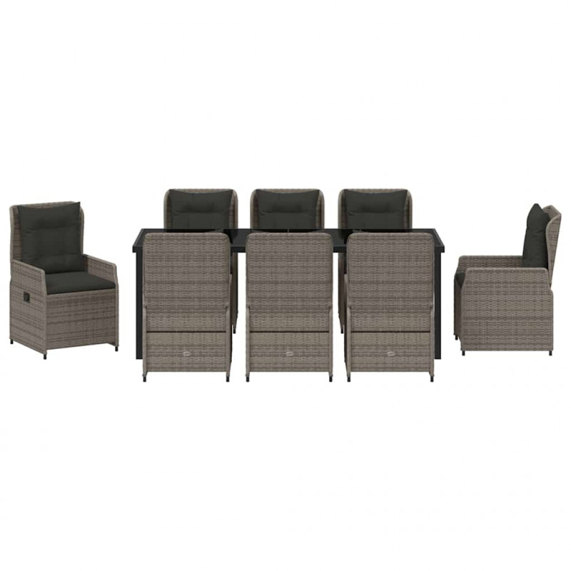 Zestaw do jadalni w ogrodzie 9 pcs Szary polirattan