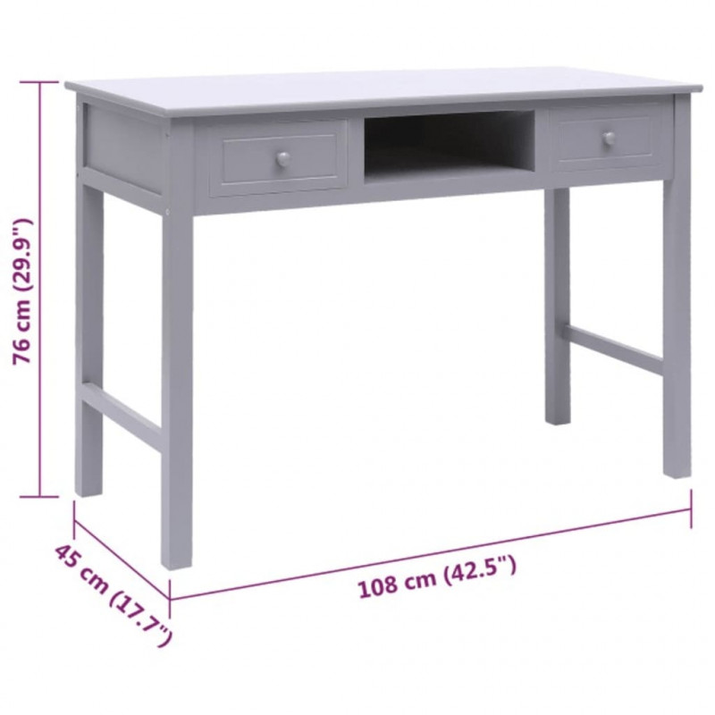 Biurko, szare, 108x45x76 cm, lite drewno paulowni