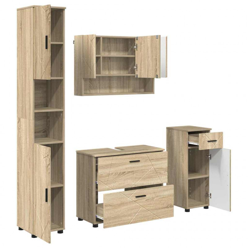 Zestaw mebli łazienkowych z szufladą z półką 4 pcs Dąb Sonoma