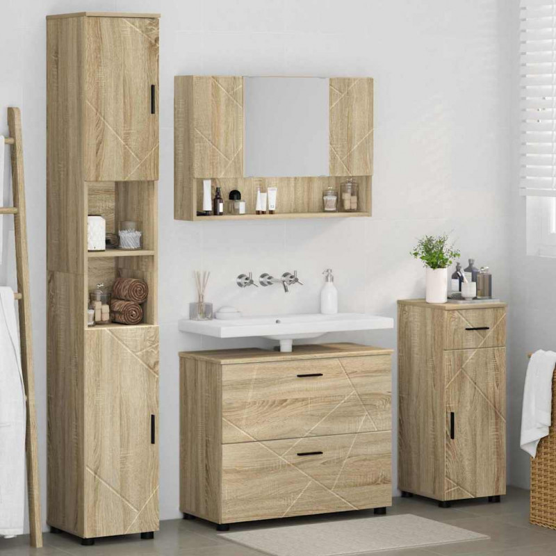 Zestaw mebli łazienkowych z szufladą z półką 4 pcs Dąb Sonoma