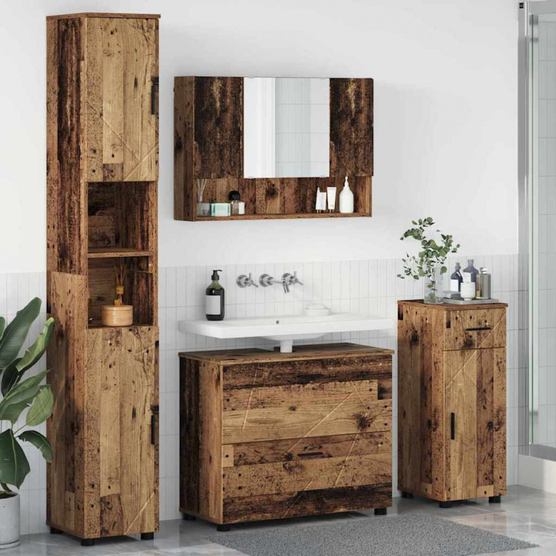 Zestaw mebli łazienkowych z szufladą z półką 4 pcs Stare drewno