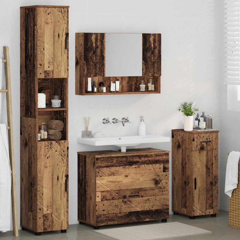 Zestaw mebli łazienkowych z szufladą z półką 4 pcs Stare drewno