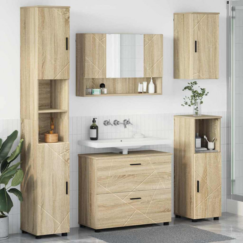 Zestaw mebli łazienkowych z szufladą z półką 5 pcs Dąb Sonoma