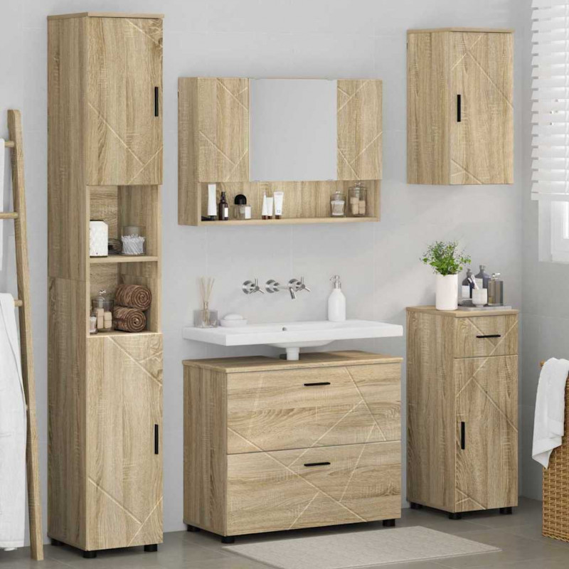 Zestaw mebli łazienkowych z szufladą z półką 5 pcs Dąb Sonoma