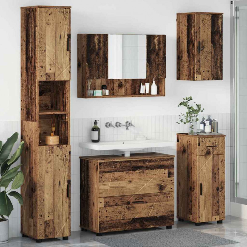 Zestaw mebli łazienkowych z szufladą z półką 5 pcs Stare drewno