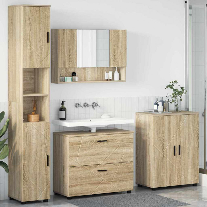 Zestaw mebli łazienkowych z szufladą z półką 4 pcs Dąb Sonoma