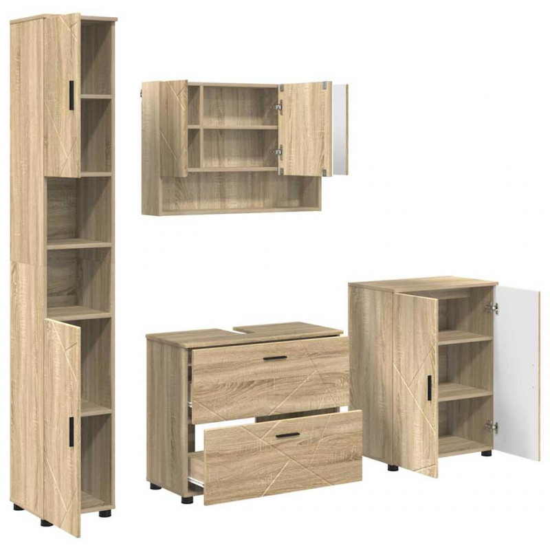 Zestaw mebli łazienkowych z szufladą z półką 4 pcs Dąb Sonoma