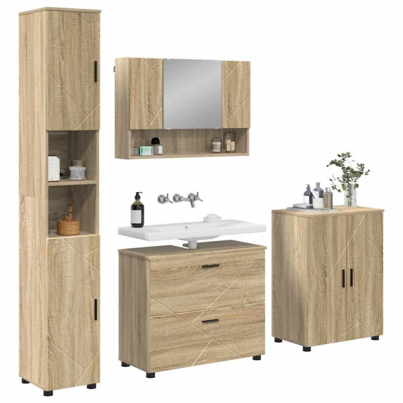 Zestaw mebli łazienkowych z szufladą z półką 4 pcs Dąb Sonoma