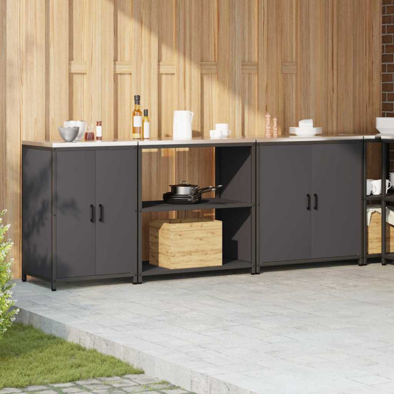 Zestaw do przechowywania w kuchni z półką 3 pcs Czarny Stal
