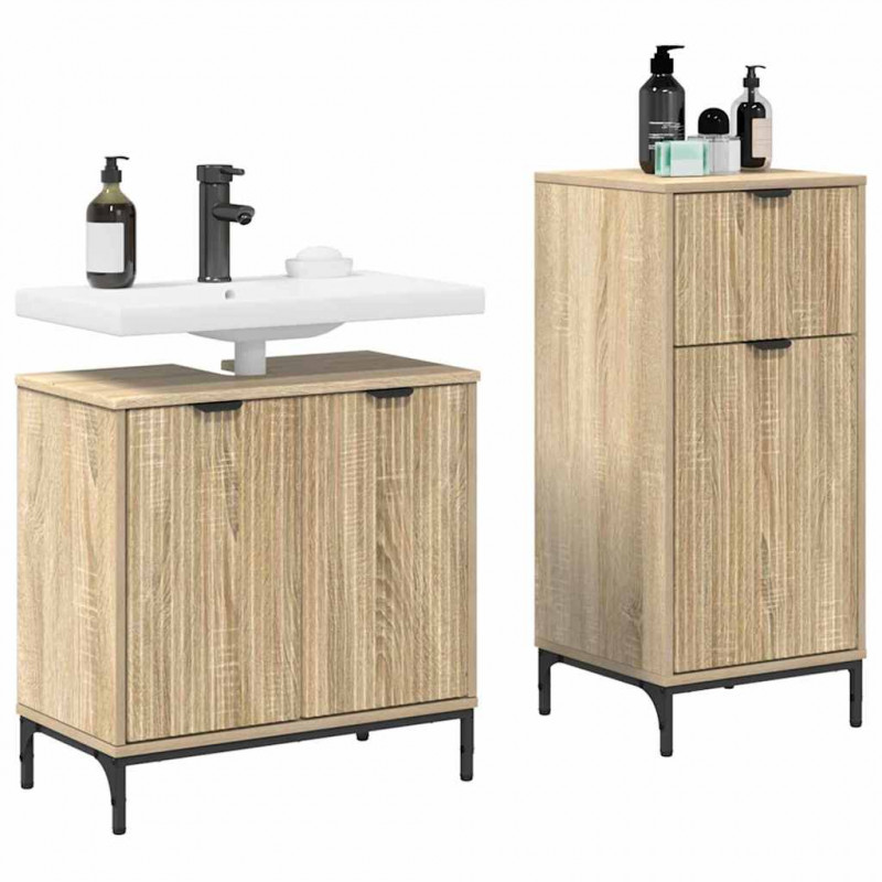 Zestaw mebli łazienkowych z szufladą z półką 2 pcs Dąb Sonoma