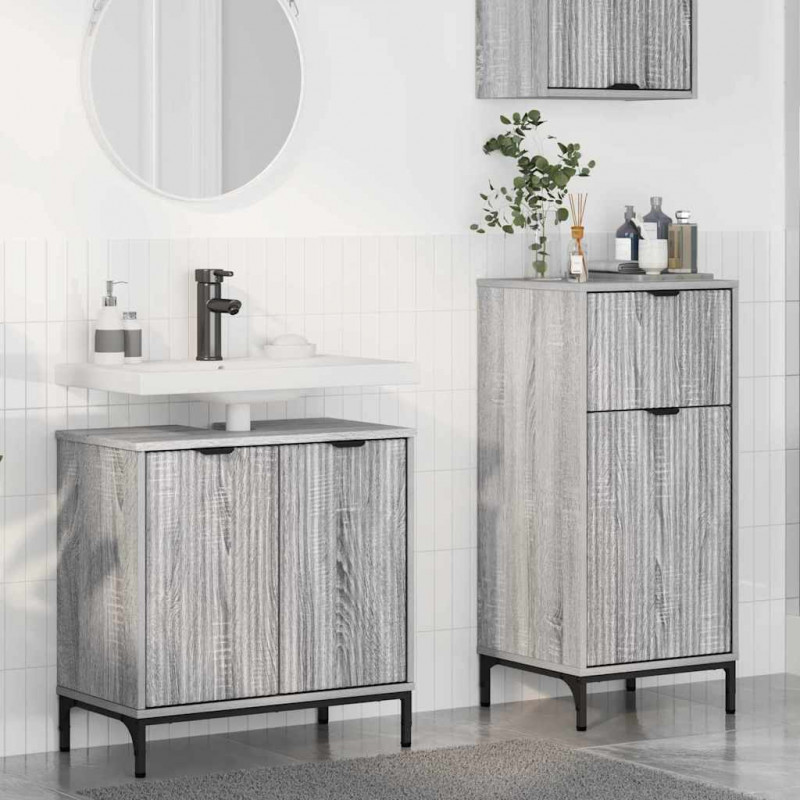 Zestaw mebli łazienkowych z szufladą z półką 2 pcs Szary Sonoma