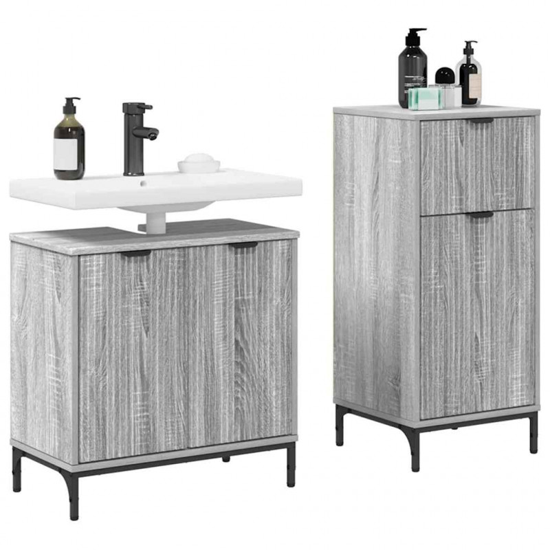 Zestaw mebli łazienkowych z szufladą z półką 2 pcs Szary Sonoma