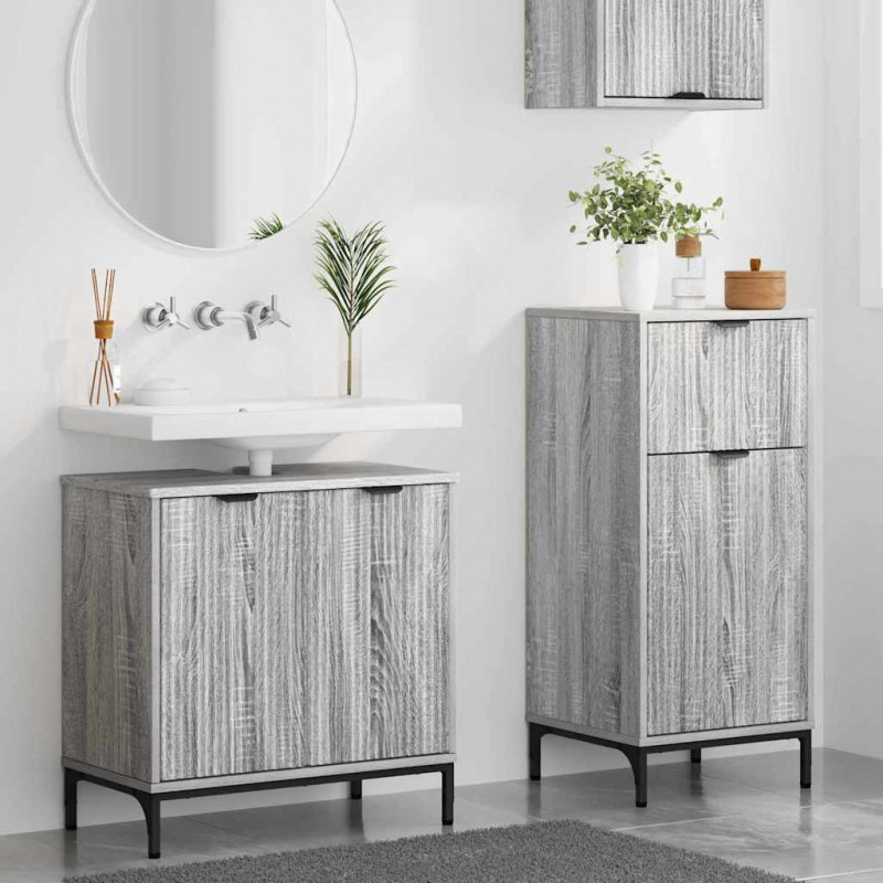 Zestaw mebli łazienkowych z szufladą z półką 2 pcs Szary Sonoma