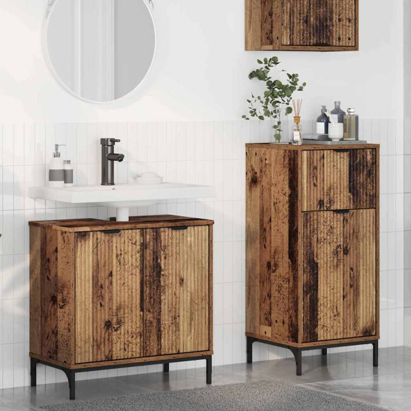 Zestaw mebli łazienkowych z szufladą z półką 2 pcs Stare drewno