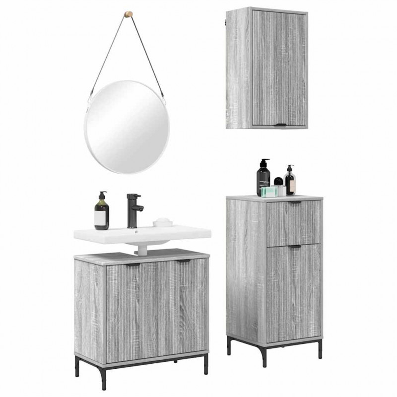 Zestaw mebli łazienkowych z szufladą 3 pcs Szary dąb sonoma