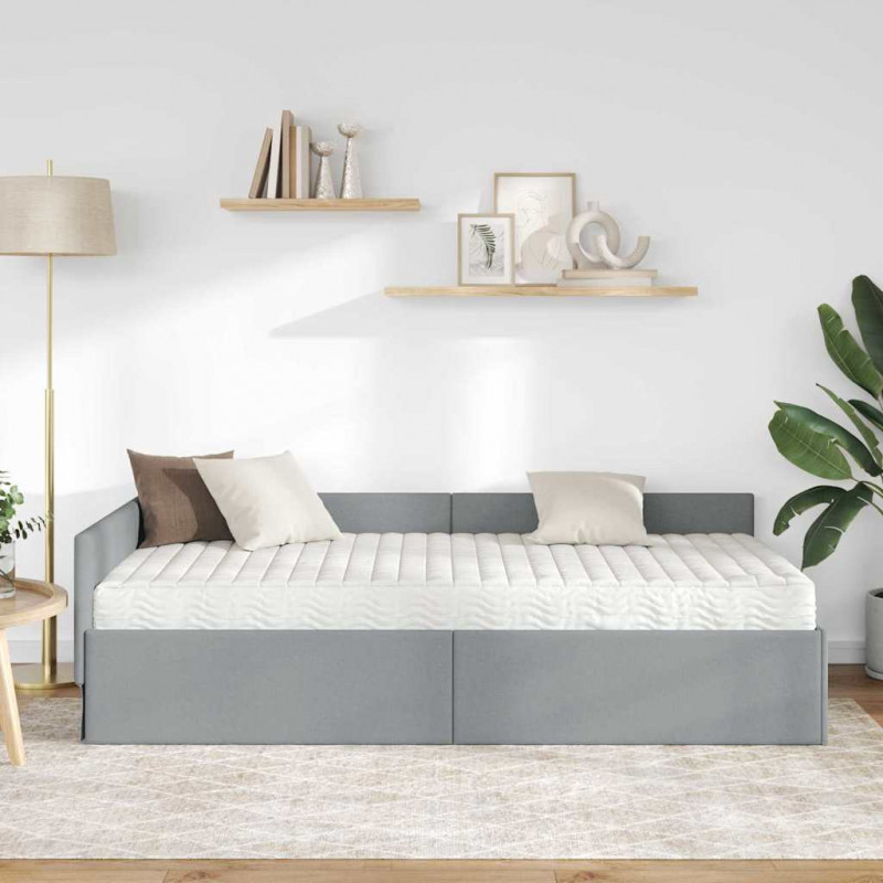 Rama Łóżka Narożnego z Materacem Inny 2 pcs Jasnoszary tkanina