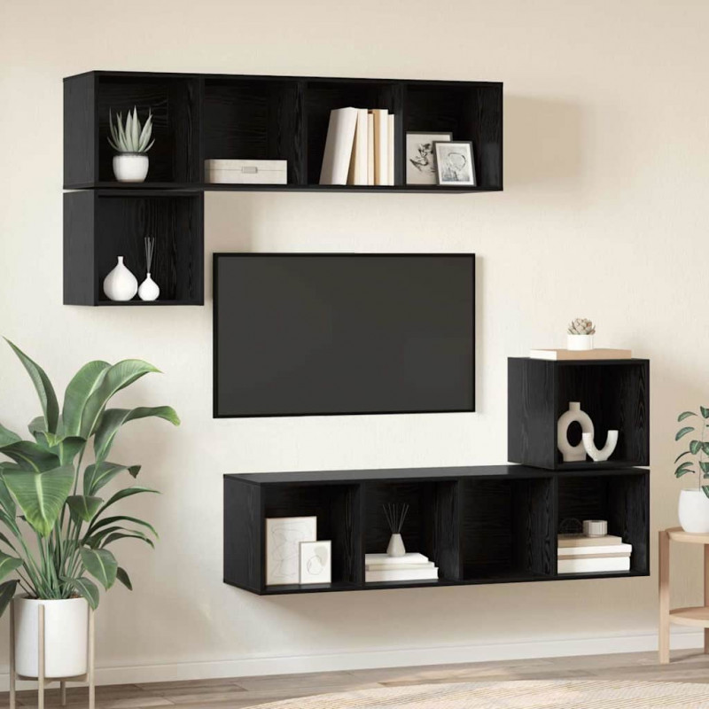 Zestaw szafek RTV 4 pcs Czarny Dąb Materiał drewnopochodny