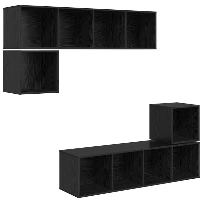 Zestaw szafek RTV 4 pcs Czarny Dąb Materiał drewnopochodny