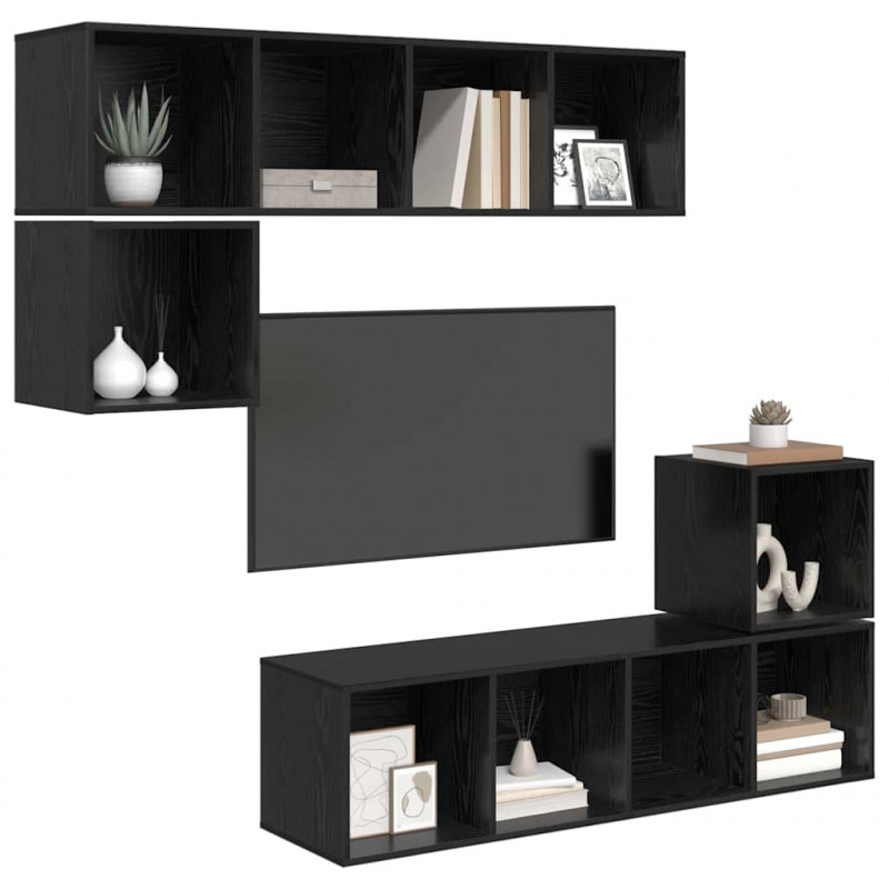 Zestaw szafek RTV 4 pcs Czarny Dąb Materiał drewnopochodny