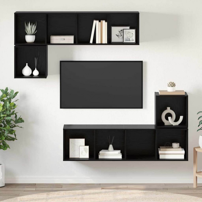 Zestaw szafek RTV 4 pcs Czarny Dąb Materiał drewnopochodny