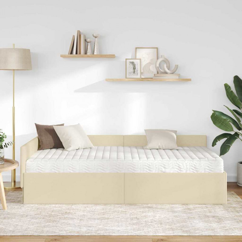 Rama Łóżka Narożnego z Materacem Inny 2 pcs Kremowy tkanina