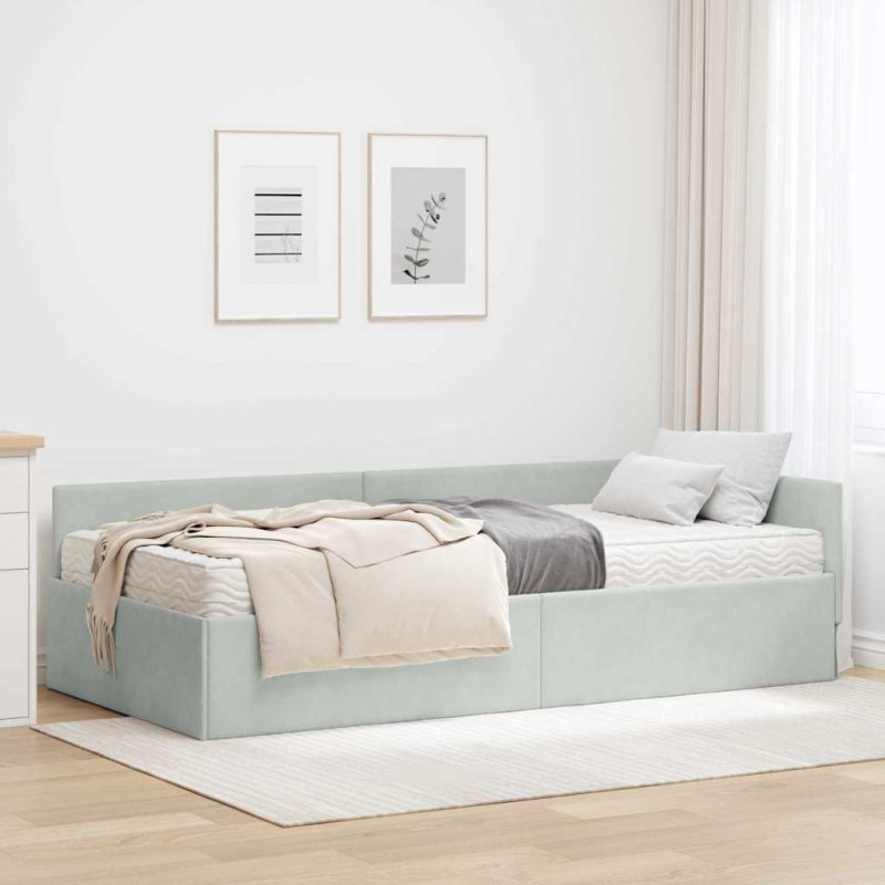 Rama Łóżka Narożnego z Materacem Inny 2 pcs Jasnoszary Aksamit