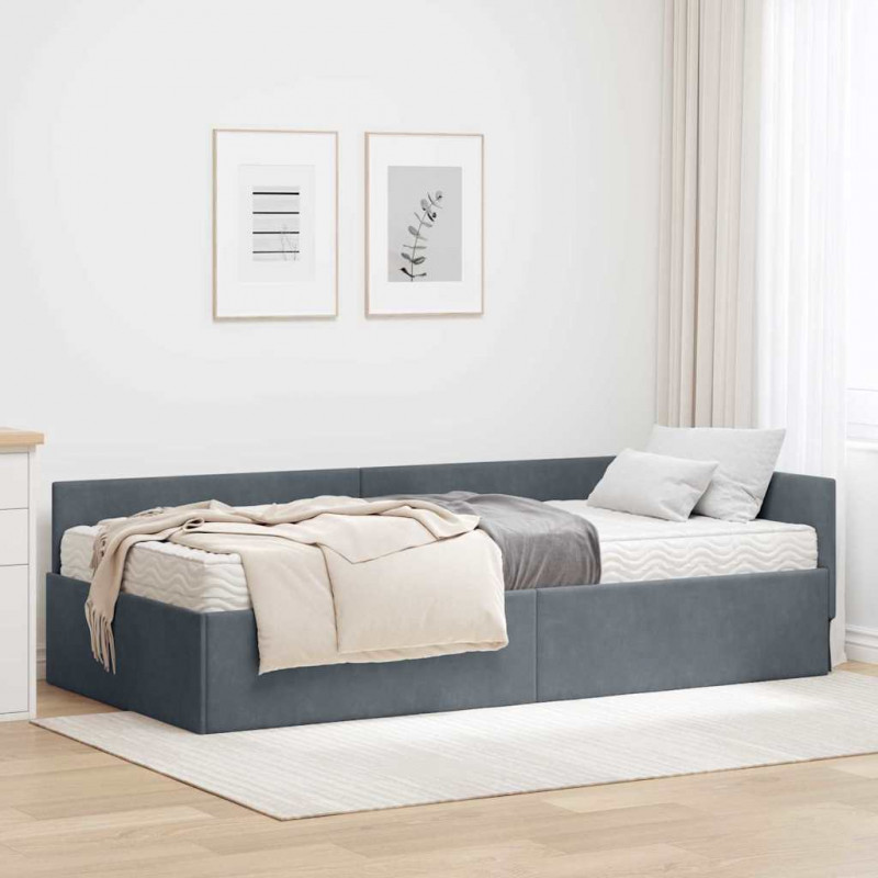 Rama Łóżka Narożnego z Materacem Inny 2 pcs Szary Aksamit