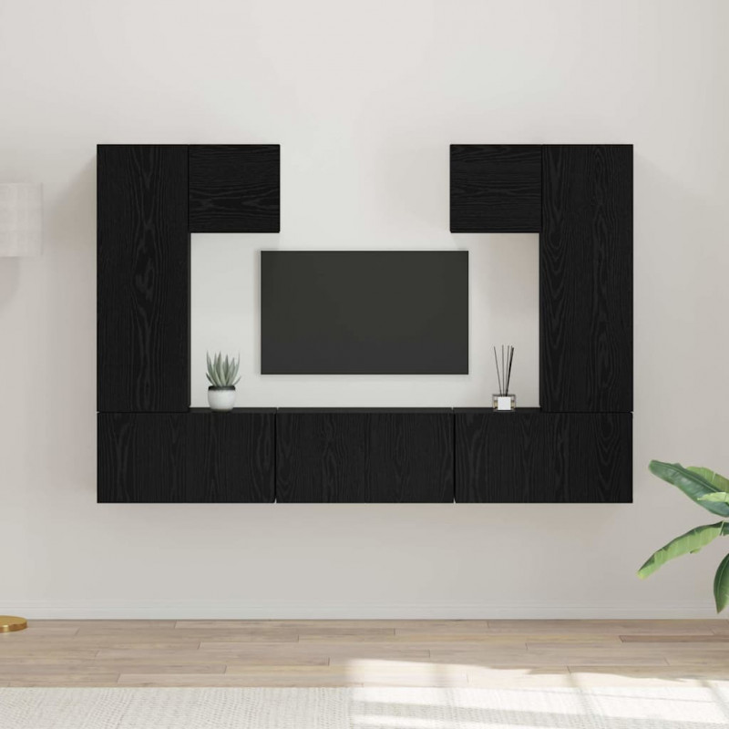 Zestaw szafek RTV 7 pcs Czarny Dąb Materiał drewnopochodny