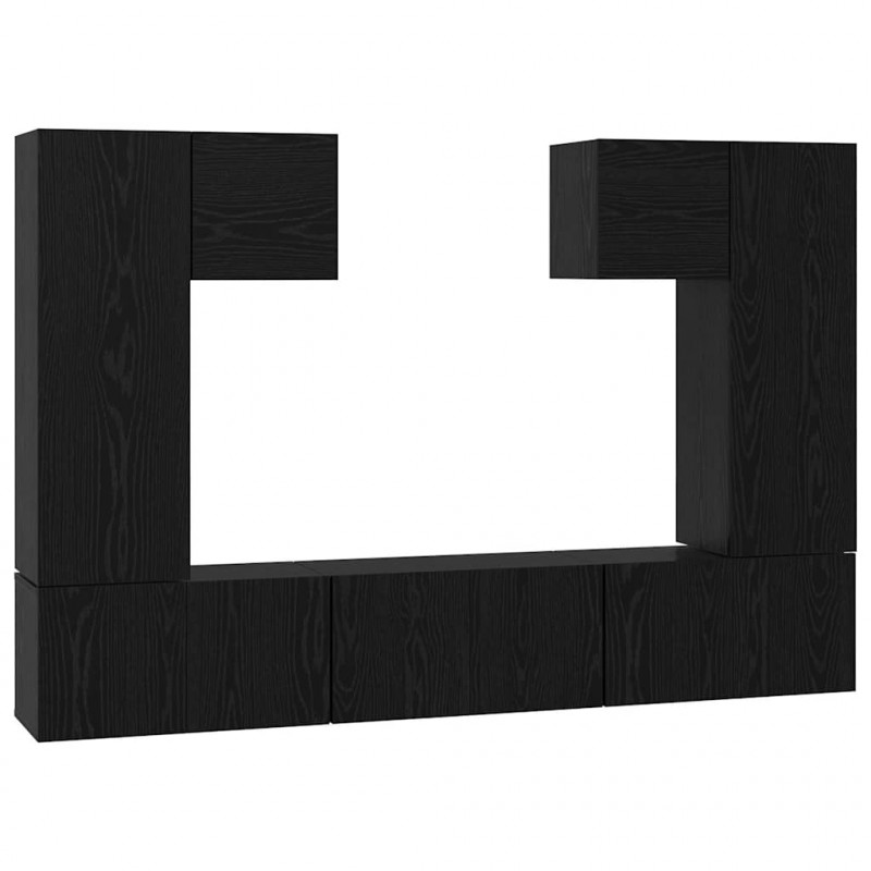 Zestaw szafek RTV 7 pcs Czarny Dąb Materiał drewnopochodny
