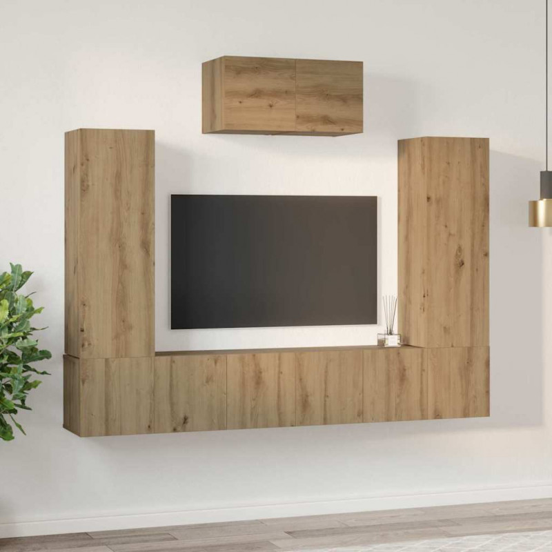 Zestaw szafek RTV Montowane na ścianie 7 pcs Dąb rzemieślniczy
