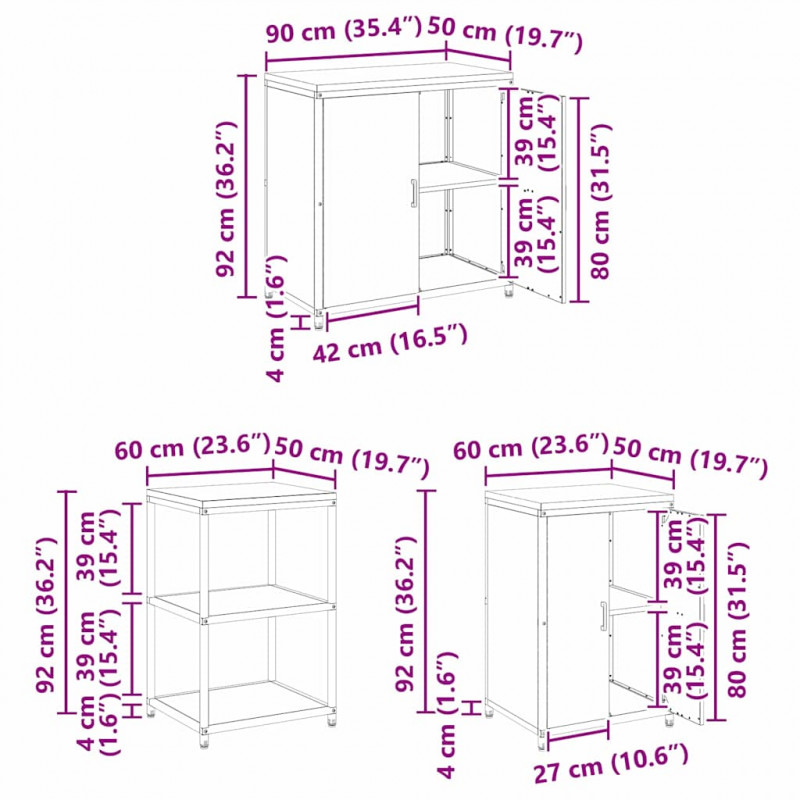 Zestaw do przechowywania w kuchni 3 pcs Czarny Stal zimnogięta