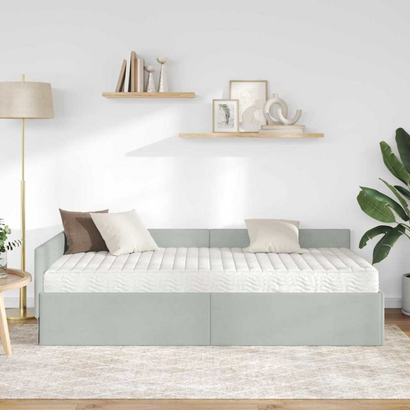Rama Łóżka Narożnego z Materacem Inny 2 pcs Jasnoszary Aksamit