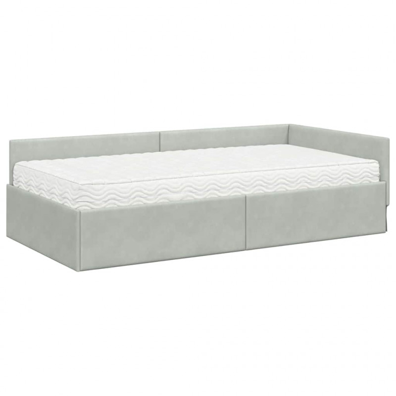Rama Łóżka Narożnego z Materacem Inny 2 pcs Jasnoszary Aksamit