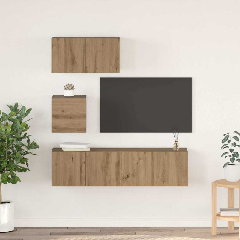 Zestaw szafek RTV Montowane na ścianie 4 pcs Dąb rzemieślniczy