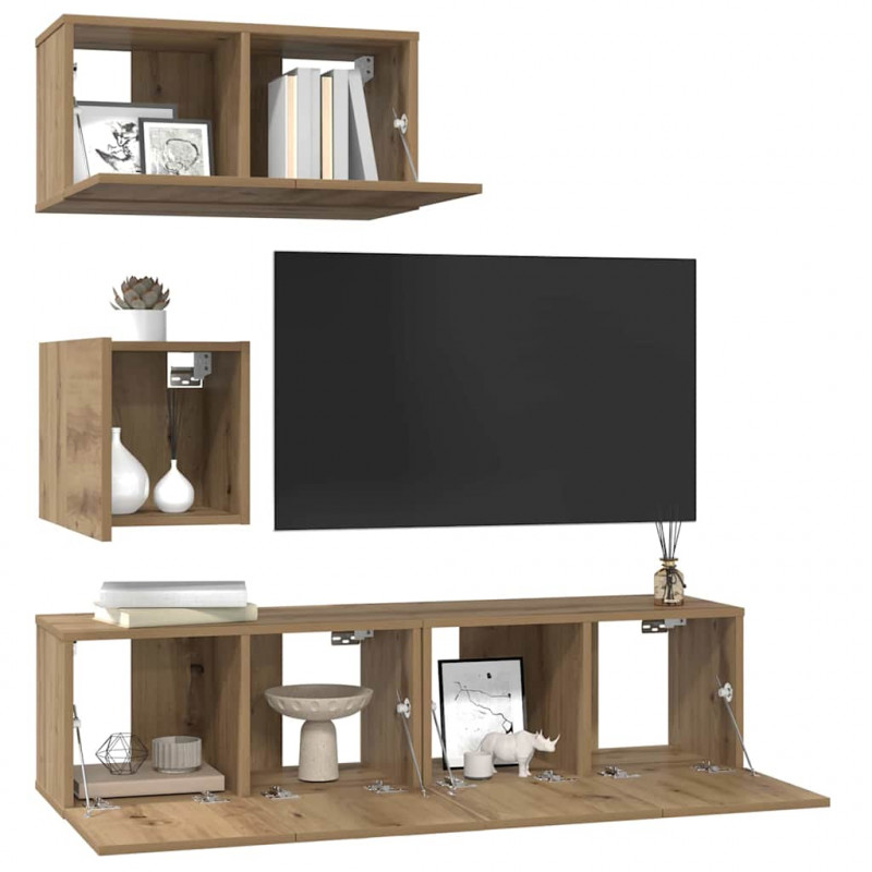 Zestaw szafek RTV Montowane na ścianie 4 pcs Dąb rzemieślniczy