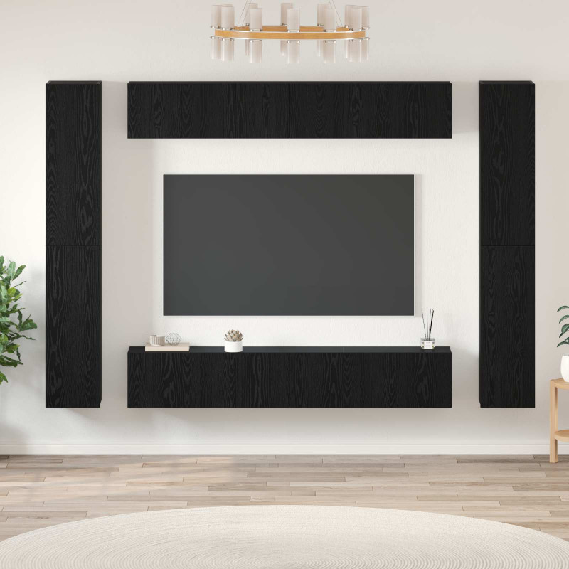 Zestaw szafek RTV 10 pcs Czarny Dąb Materiał drewnopochodny