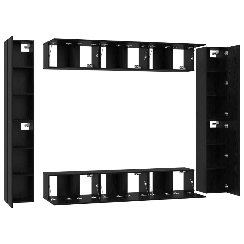 Zestaw szafek RTV 10 pcs Czarny Dąb Materiał drewnopochodny