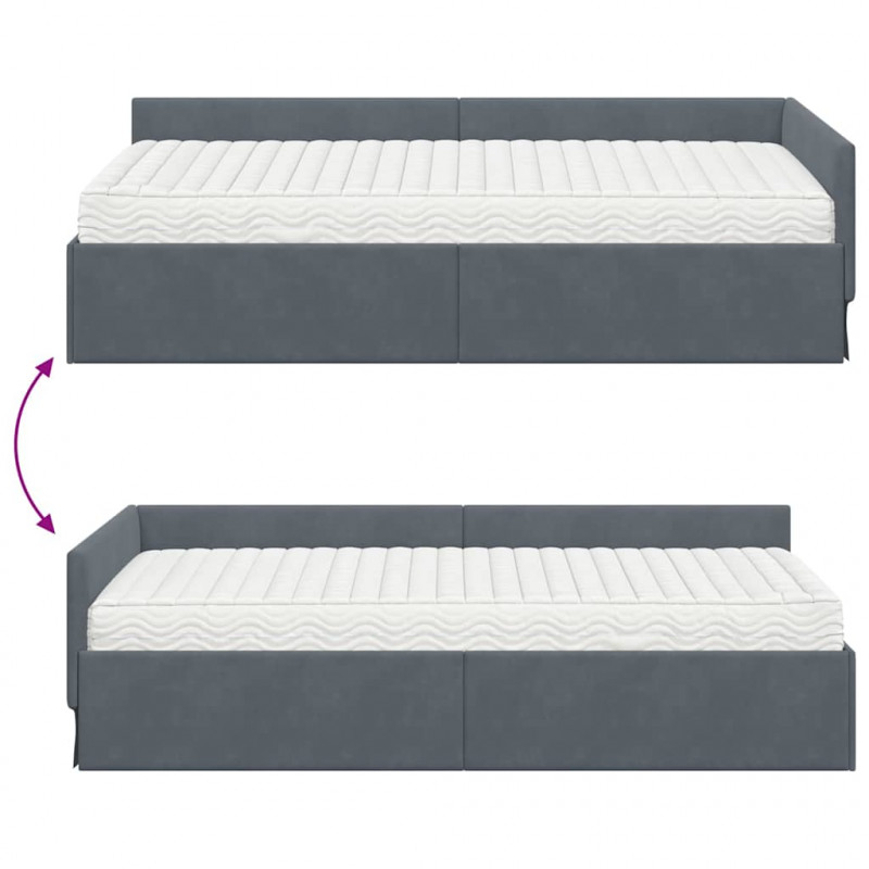 Rama Łóżka Narożnego z Materacem Inny 2 pcs Szary Aksamit