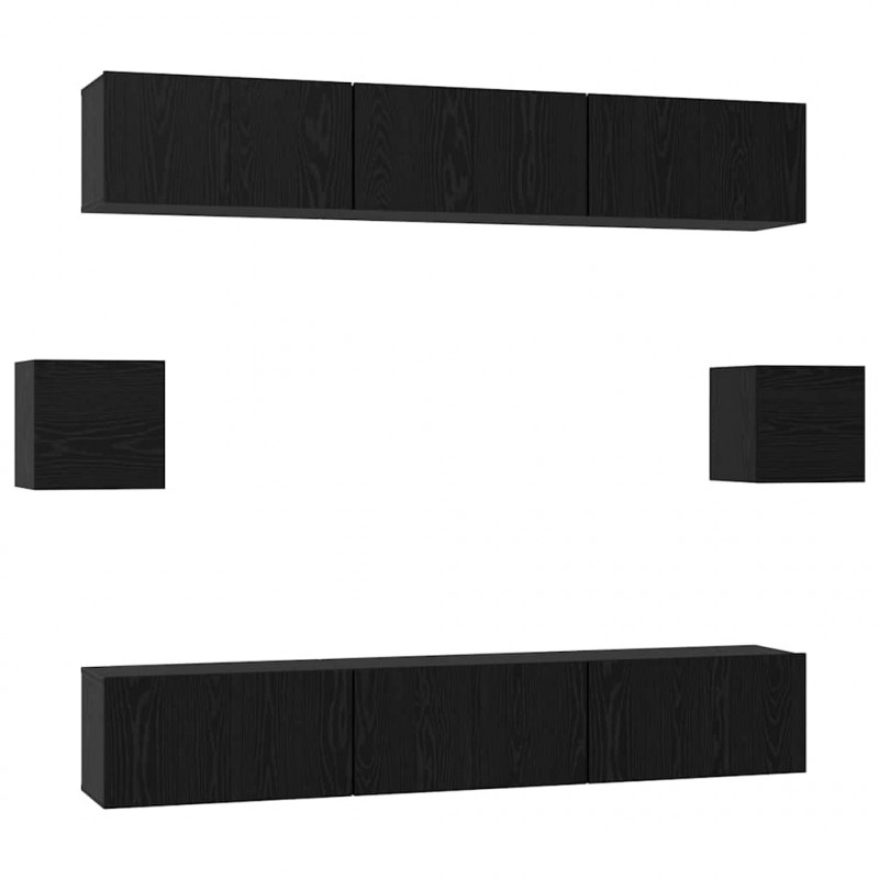 Zestaw szafek RTV 8 pcs Czarny Dąb Materiał drewnopochodny
