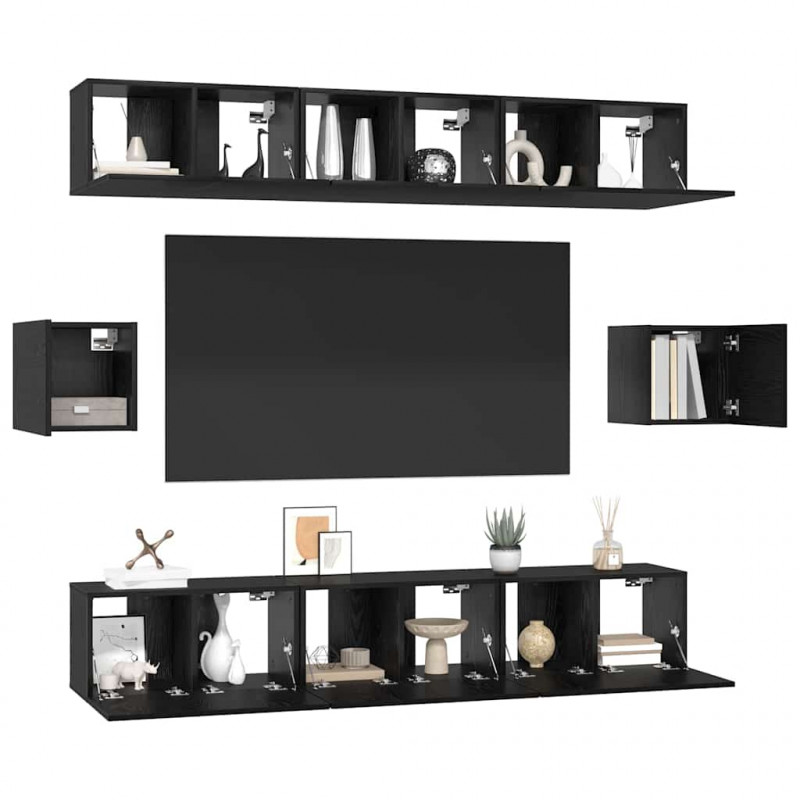 Zestaw szafek RTV 8 pcs Czarny Dąb Materiał drewnopochodny