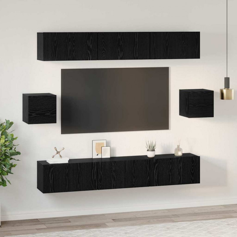 Zestaw szafek RTV 8 pcs Czarny Dąb Materiał drewnopochodny