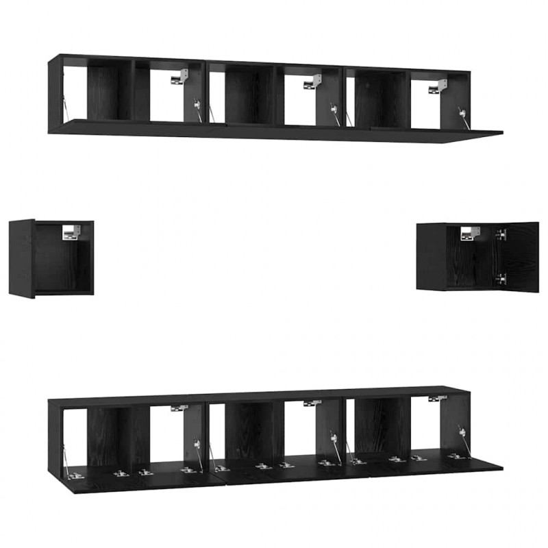 Zestaw szafek RTV 8 pcs Czarny Dąb Materiał drewnopochodny