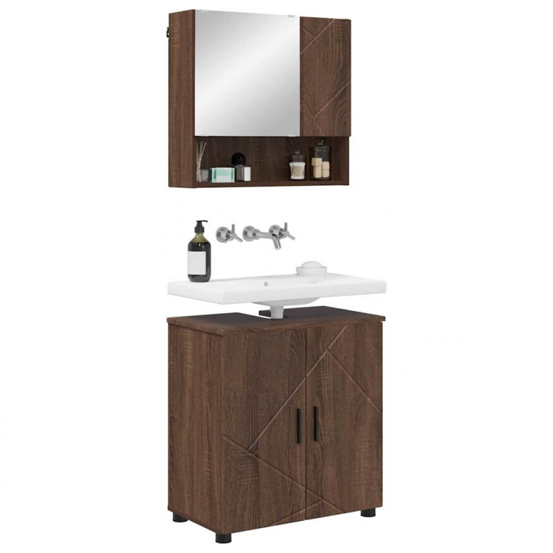 Zestaw mebli łazienkowych z przechowywaniem 2 pcs Brązowy dąb