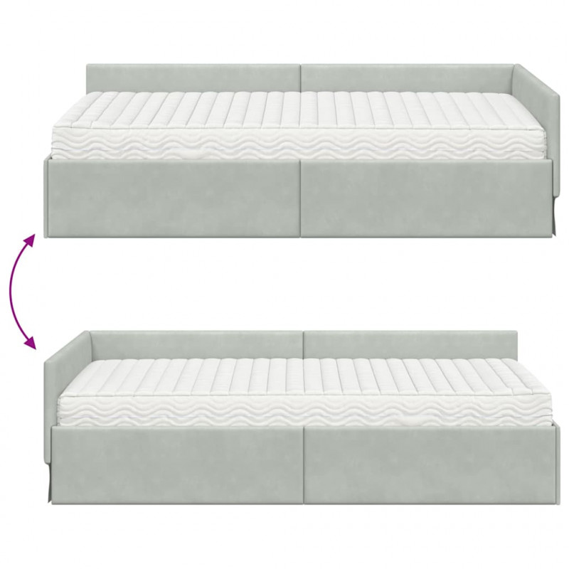 Rama Łóżka Narożnego z Materacem Inny 2 pcs Jasnoszary Aksamit