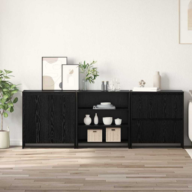 Bufet 3 pcs Czarny Dąb 70 x 41 x 75 cm Materiał drewnopochodny