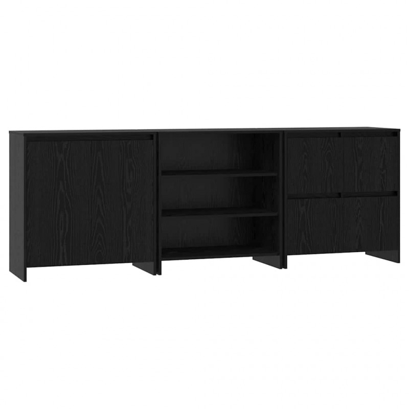 Bufet 3 pcs Czarny Dąb 70 x 41 x 75 cm Materiał drewnopochodny