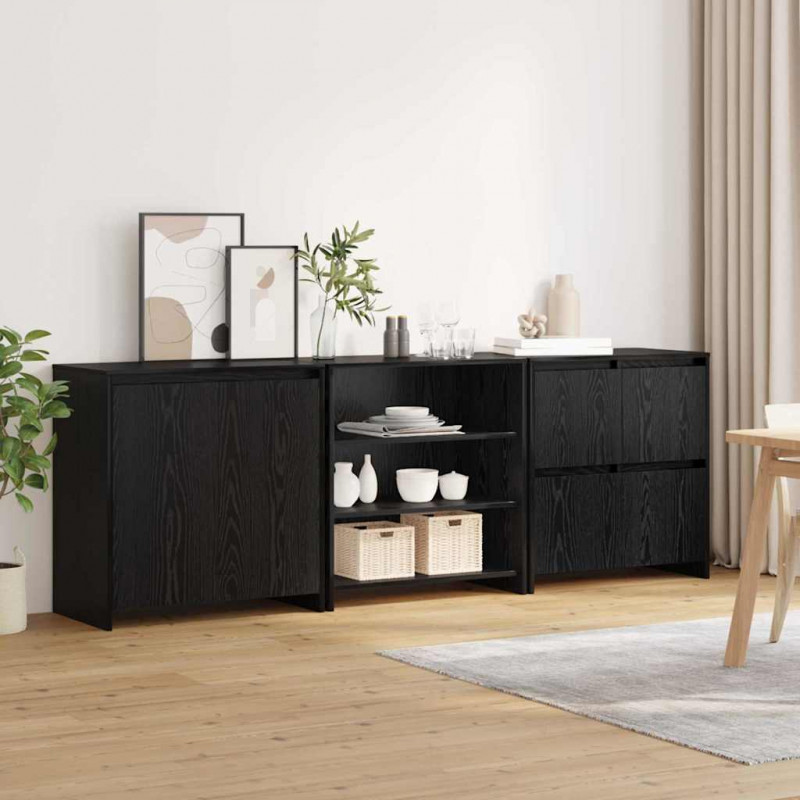 Bufet 3 pcs Czarny Dąb 70 x 41 x 75 cm Materiał drewnopochodny