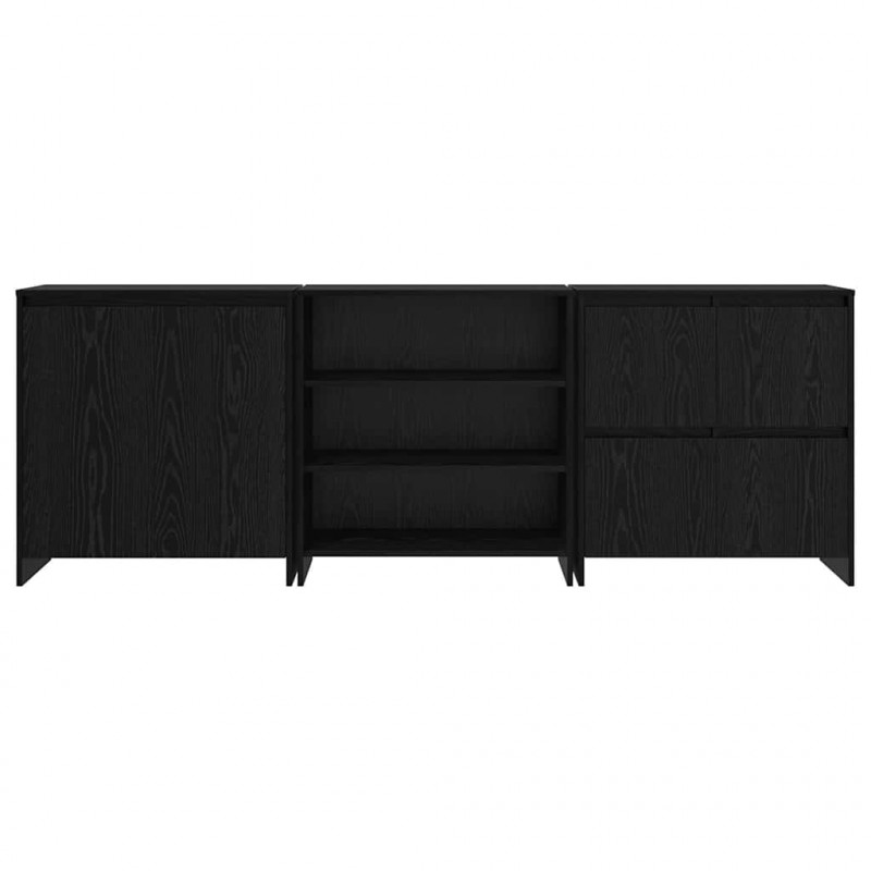 Bufet 3 pcs Czarny Dąb 70 x 41 x 75 cm Materiał drewnopochodny