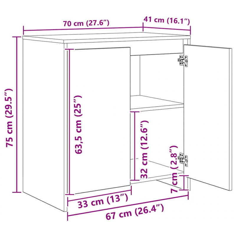 Bufet 3 pcs Czarny Dąb 70 x 41 x 75 cm Materiał drewnopochodny