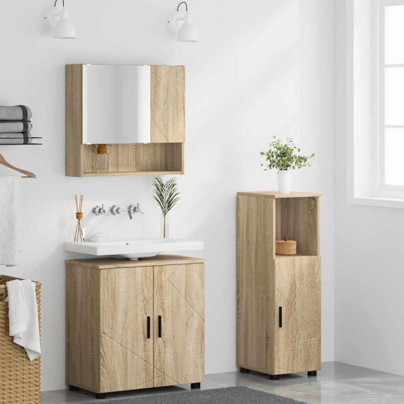 Zestaw mebli łazienkowych Montowane na ścianie 3 pcs Dąb Sonoma